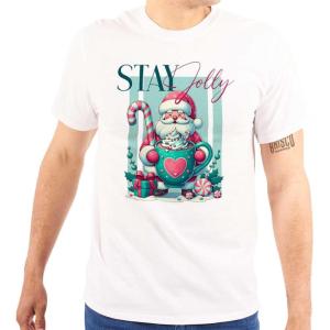 Christmas Santa Claus Stay Jolly Graphic T Shirt Men or Women(White)
