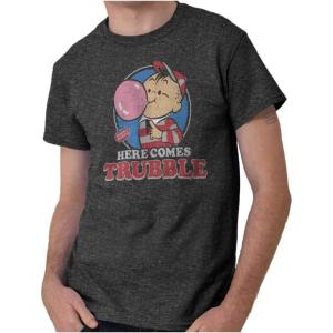 Vintage Dubble Bubble Here Comes Trouble Graphic T Shirt Men or Women(Dark Heather)