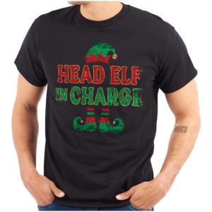 Xmas Christmas Head Elf in Charge Graphic T Shirt Men or Women(Black)