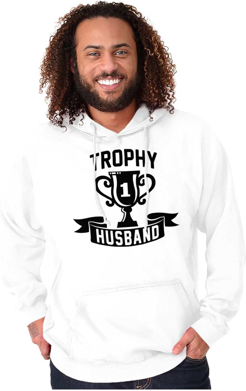 imageBrisco Brands Cool Trophy Husband Number 1 Hubby Hoodie Hooded Sweatshirt MenWhite