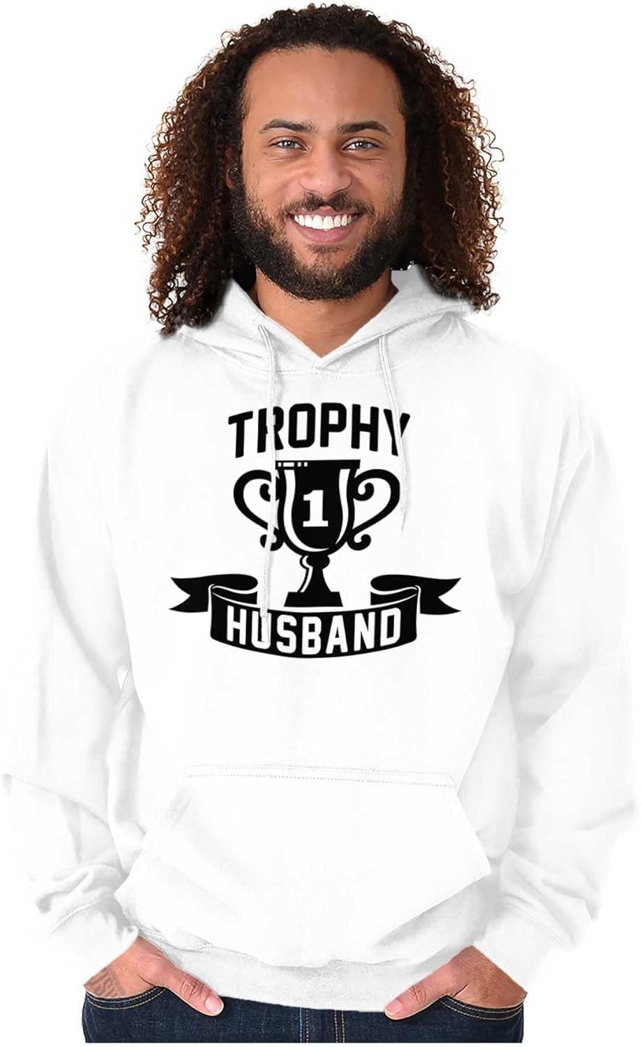 imageBrisco Brands Cool Trophy Husband Number 1 Hubby Hoodie Hooded Sweatshirt MenWhite
