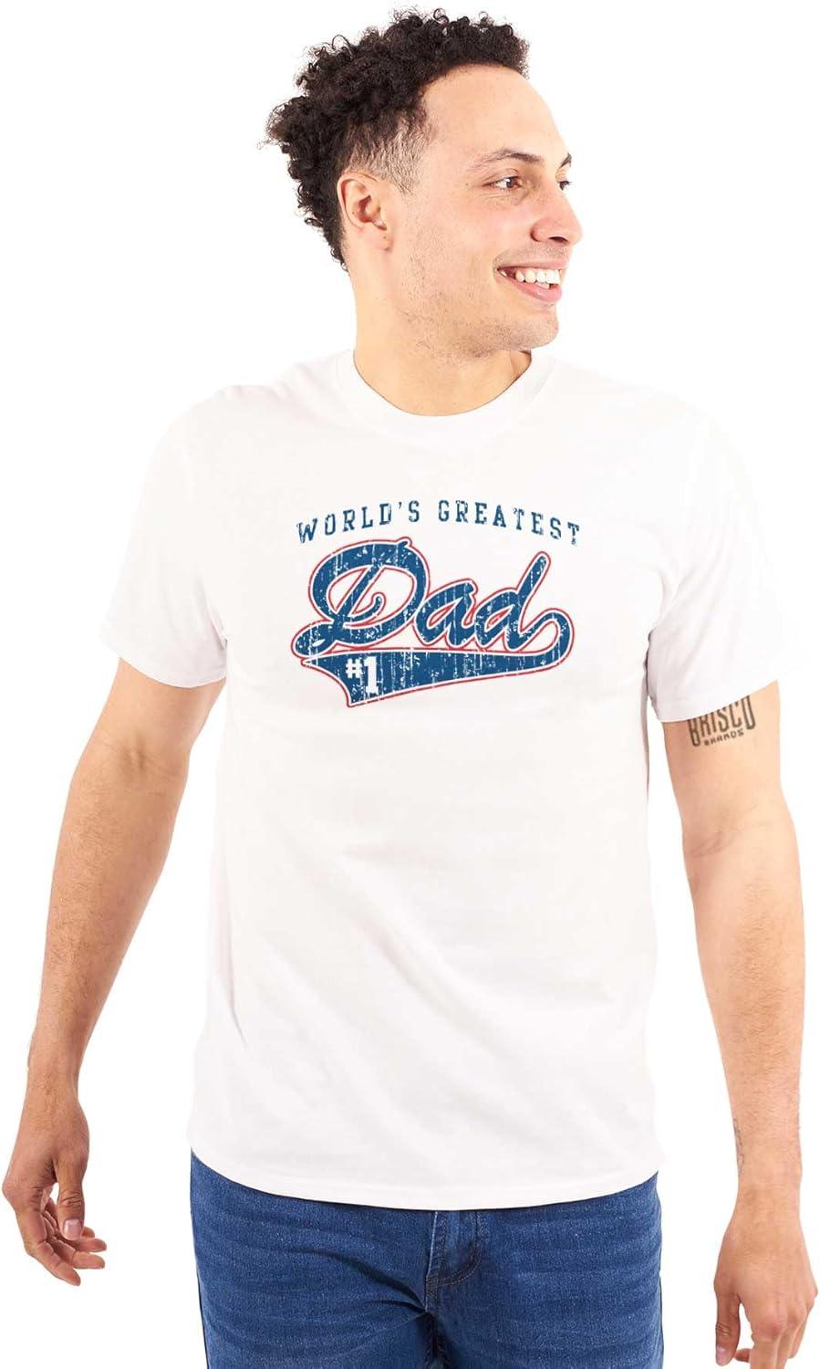 imageBrisco Brands Worlds Greatest Dad Number 1 Father Mens Graphic T Shirt TeesWhite