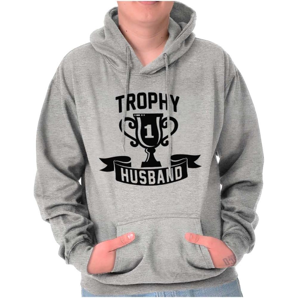 imageBrisco Brands Cool Trophy Husband Number 1 Hubby Hoodie Hooded Sweatshirt MenSport Grey