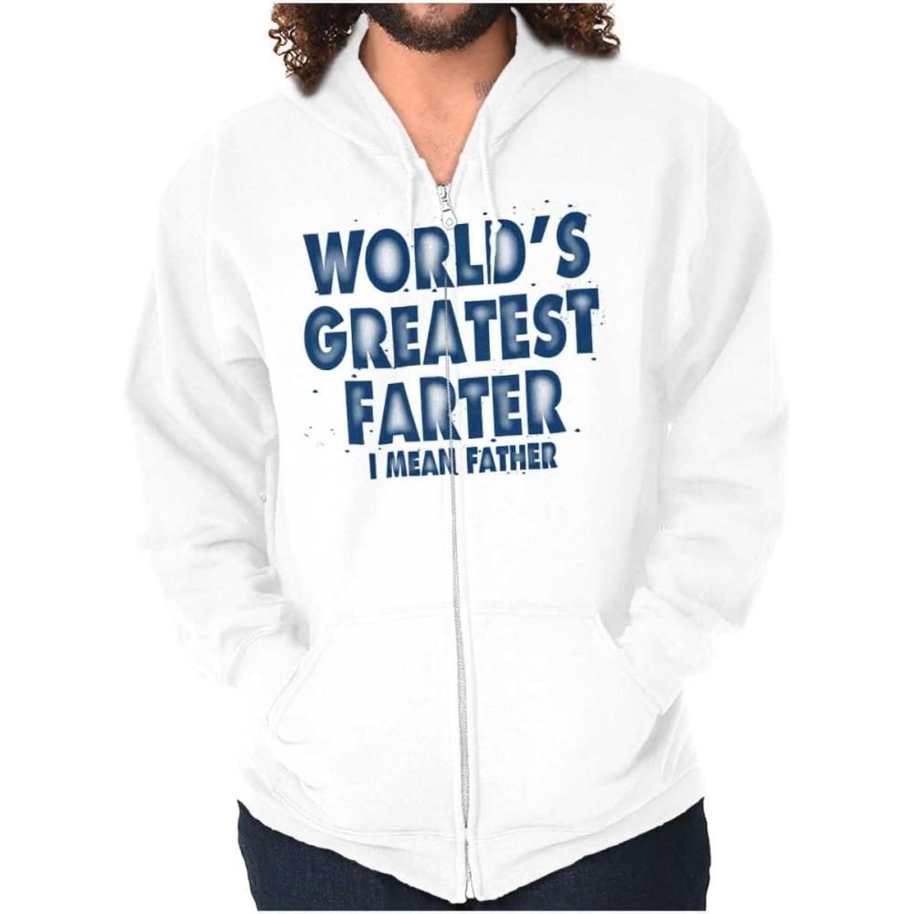 imageBrisco Brands Worlds Greatest Farter I Mean Father Zip Hoodie Sweatshirt MenWhite