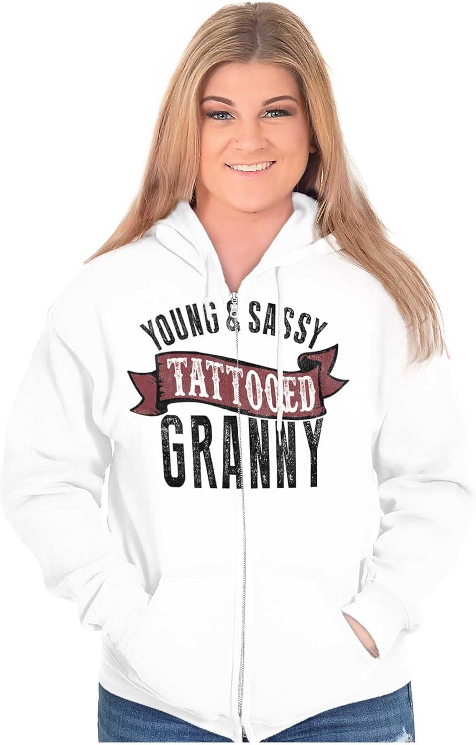 imageBrisco Brands Sassy Tattooed Granny Funny Grandma Zip Hoodie Sweatshirt WomenWhite