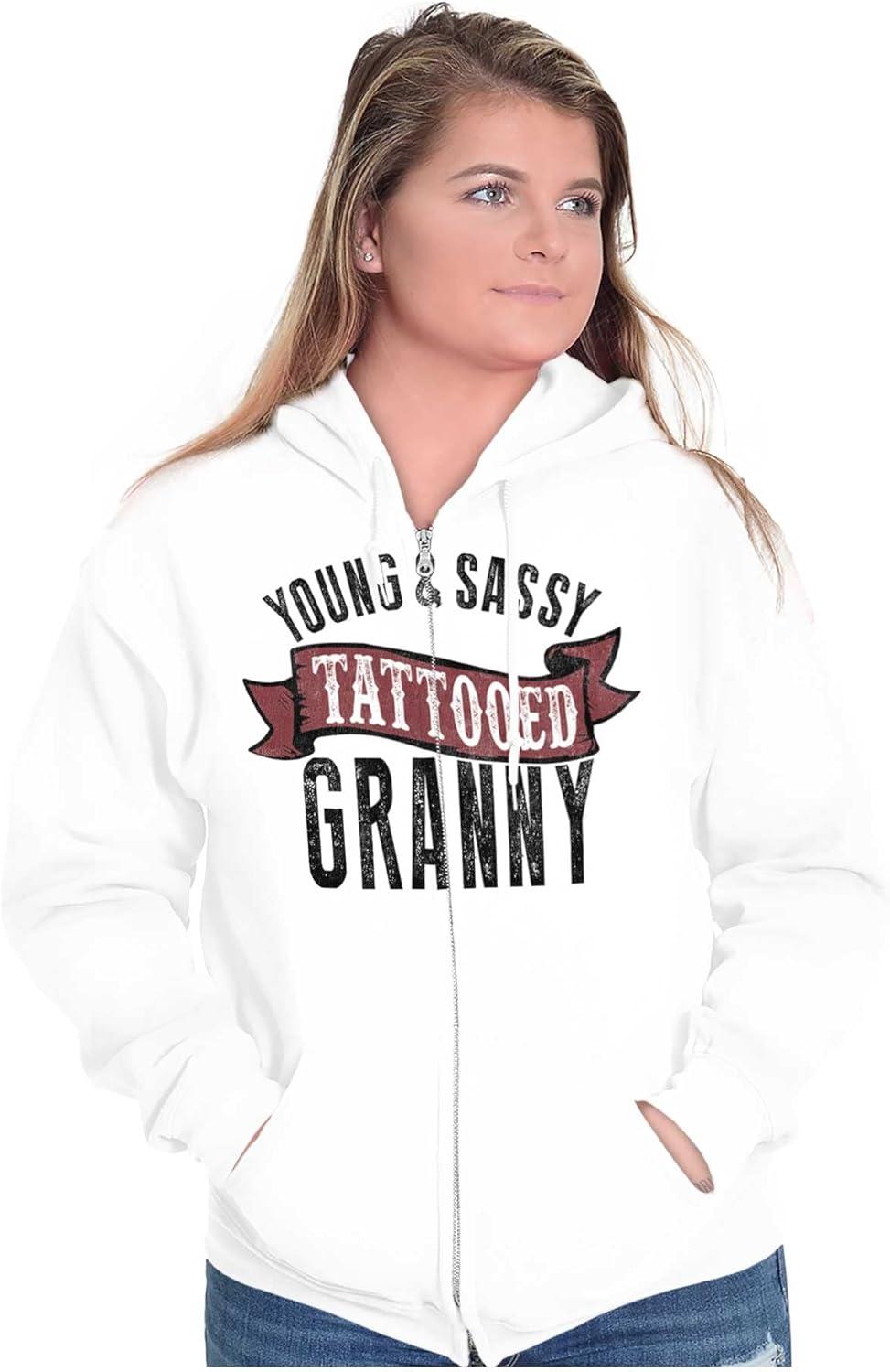 imageBrisco Brands Sassy Tattooed Granny Funny Grandma Zip Hoodie Sweatshirt WomenWhite