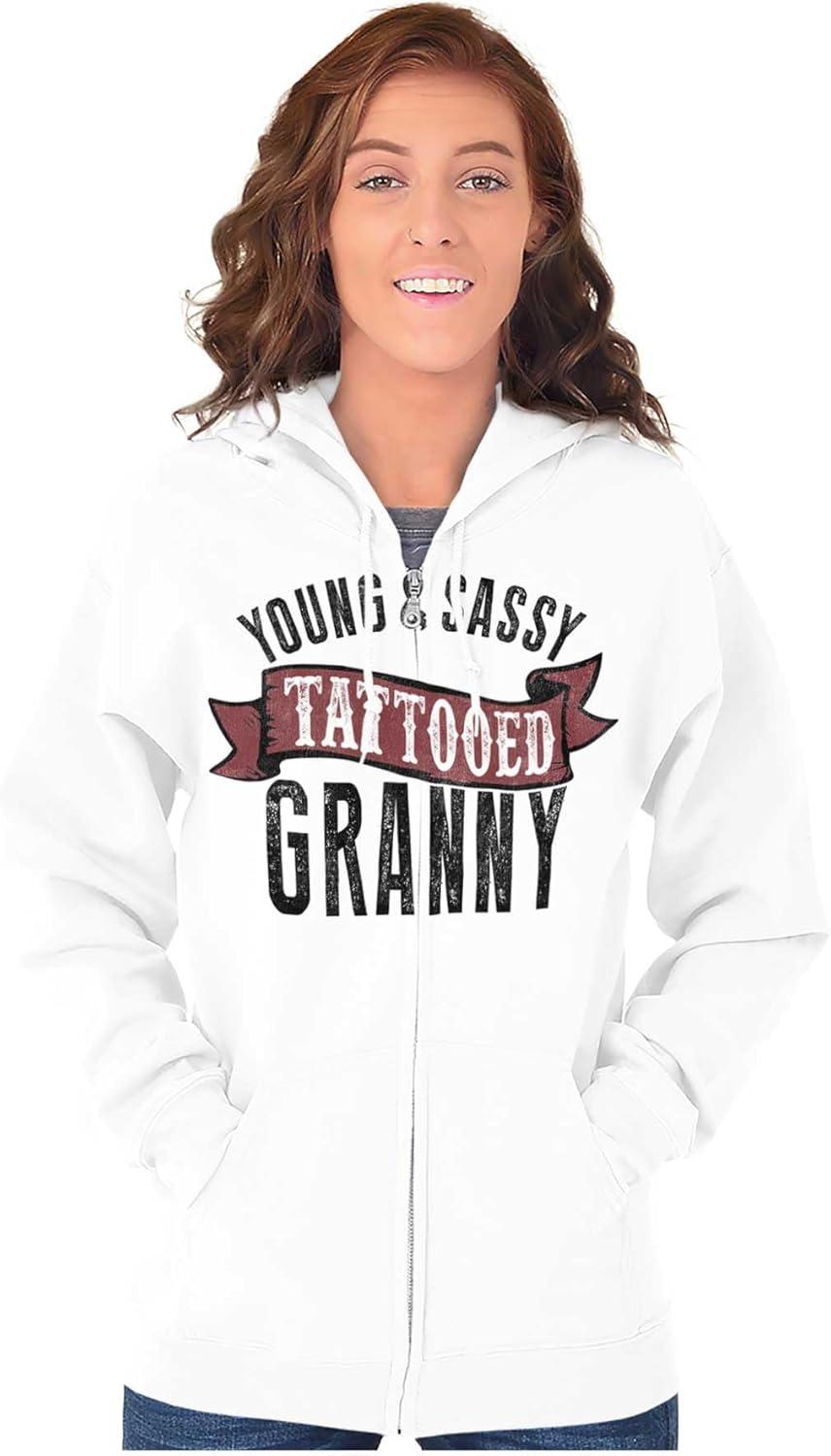 imageBrisco Brands Sassy Tattooed Granny Funny Grandma Zip Hoodie Sweatshirt WomenWhite