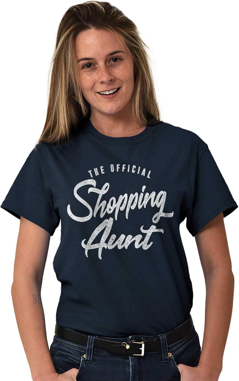 imageBrisco Brands Shopaholic Aunt Cute Cool Fun Auntie Womens Graphic T Shirt TeesNavy