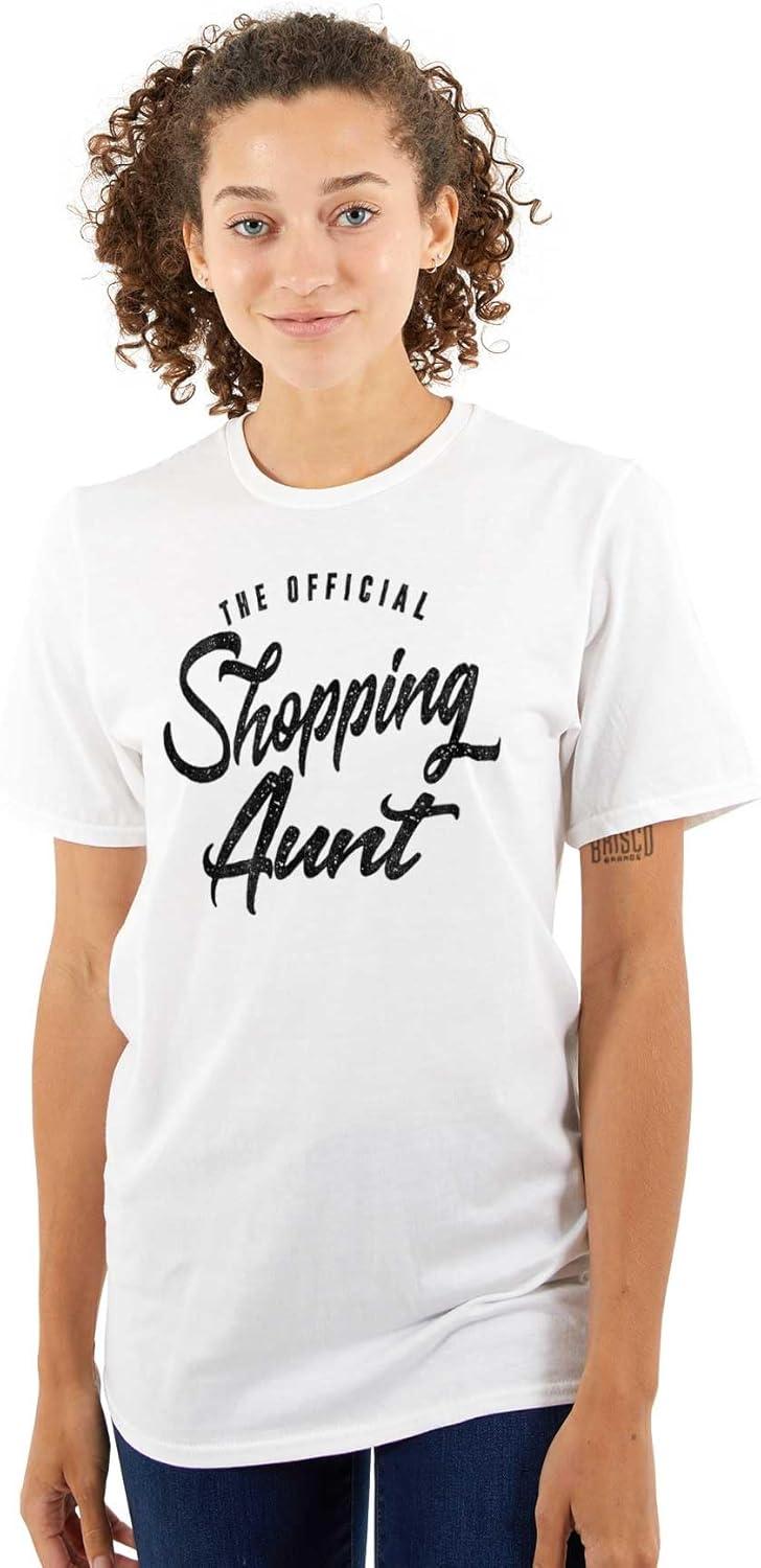 imageBrisco Brands Shopaholic Aunt Cute Cool Fun Auntie Womens Graphic T Shirt TeesWhite