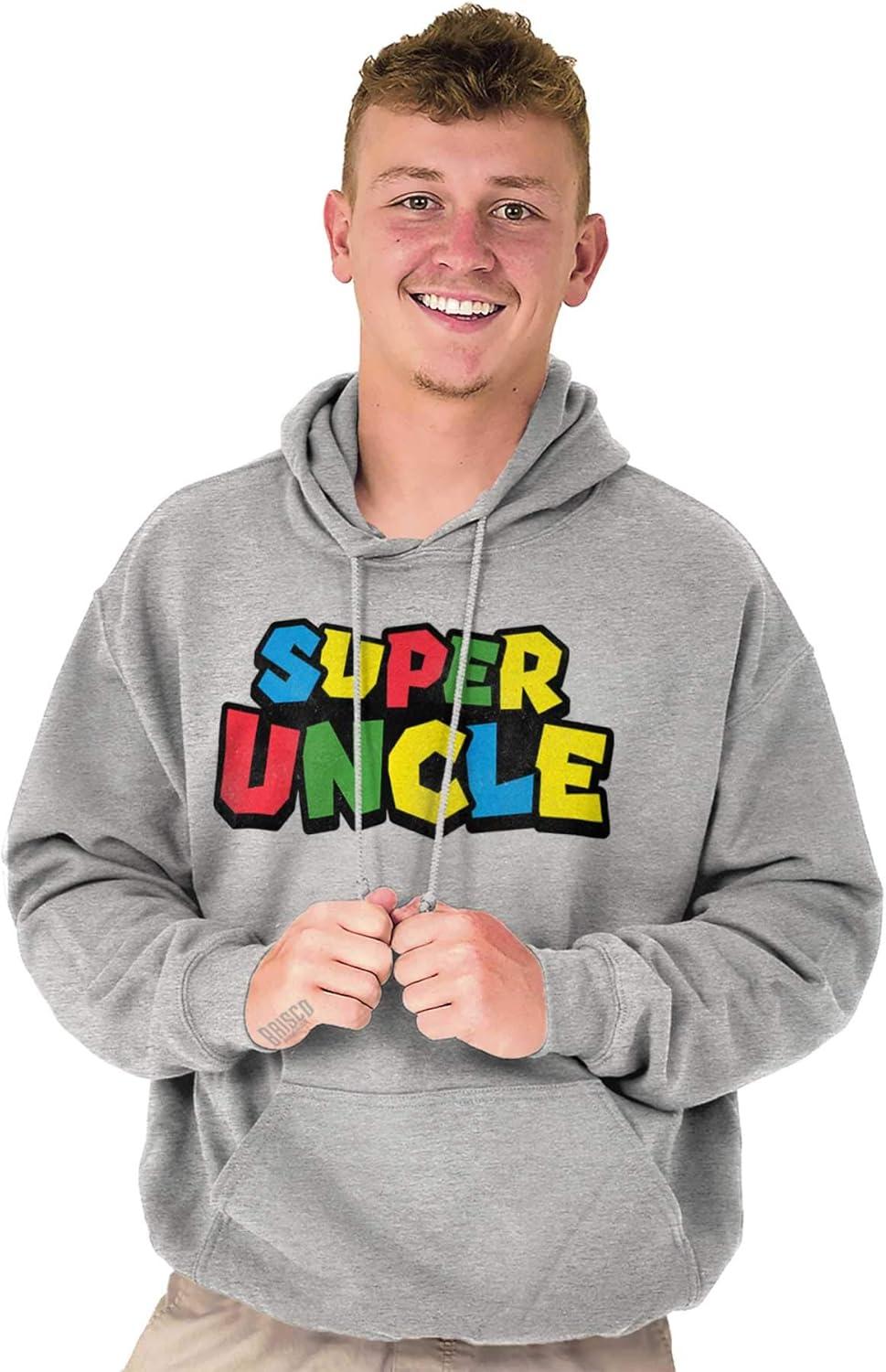 imageBrisco Brands Super Uncle Gamer Nerd Retro Geek Hoodie Hooded Sweatshirt MenSport Grey