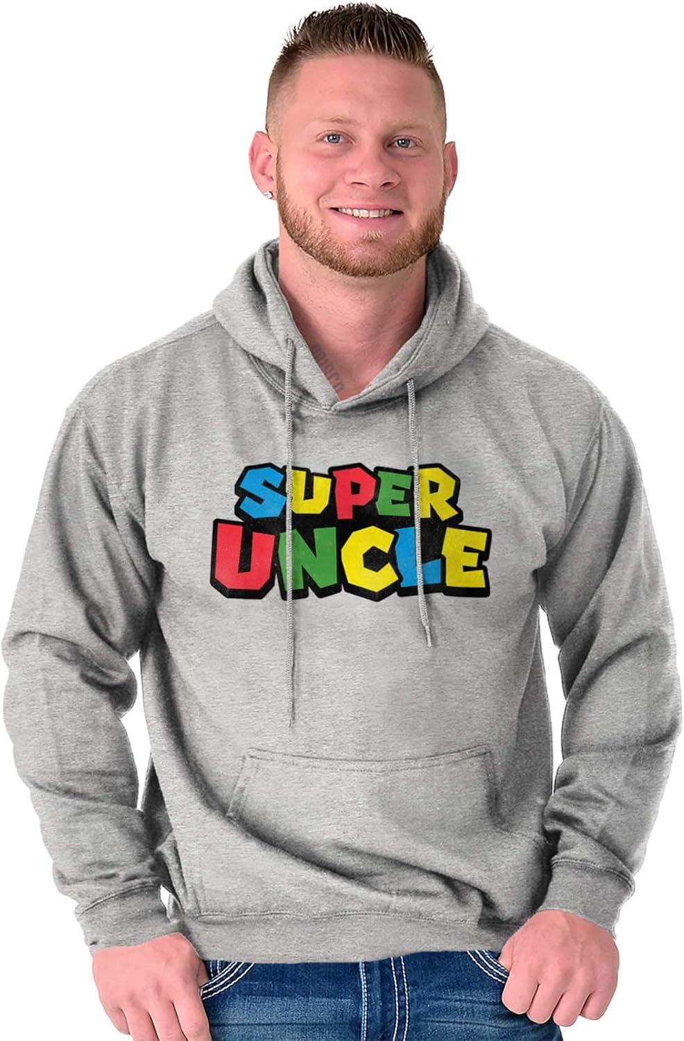 imageBrisco Brands Super Uncle Gamer Nerd Retro Geek Hoodie Hooded Sweatshirt MenSport Grey