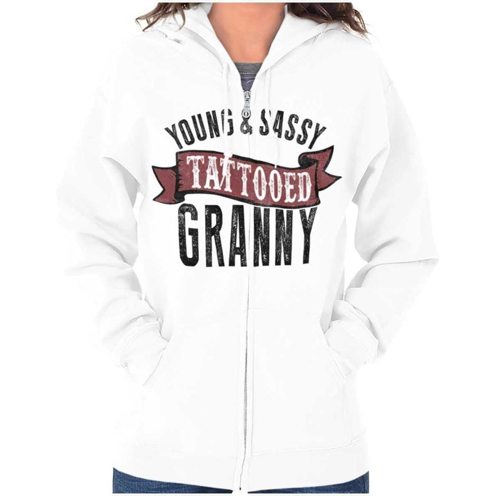 imageBrisco Brands Sassy Tattooed Granny Funny Grandma Zip Hoodie Sweatshirt WomenWhite