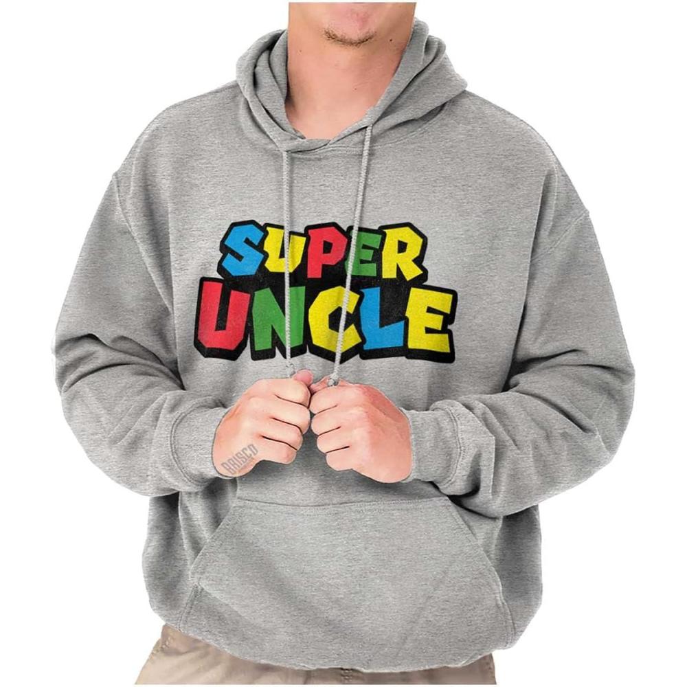 imageBrisco Brands Super Uncle Gamer Nerd Retro Geek Hoodie Hooded Sweatshirt MenSport Grey