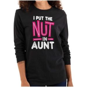Aunt Cute Funny Cool Crazy Auntie Women’s Long Sleeve T Shirt(Black)