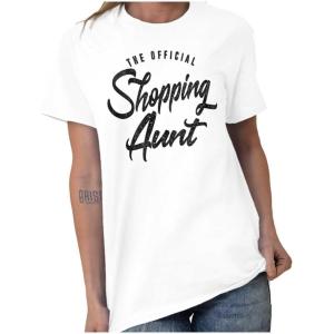 Brisco Brands Shopaholic Aunt Cute Cool Fun Auntie Womens Graphic T Shirt Tees(White)