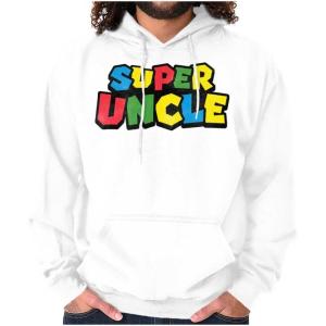 Brisco Brands Super Uncle Gamer Nerd Retro Geek Hoodie Hooded Sweatshirt Men(White)