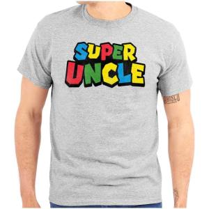 Super Uncle Gamer Nerd Retro Geek Mens Graphic T Shirt Tees(Sport Grey)