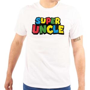 Super Uncle Gamer Nerd Retro Geek Mens Graphic T Shirt Tees(White)