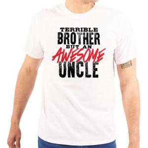 Terrible Brother Awesome Uncle Mens Graphic T Shirt Tees(White)