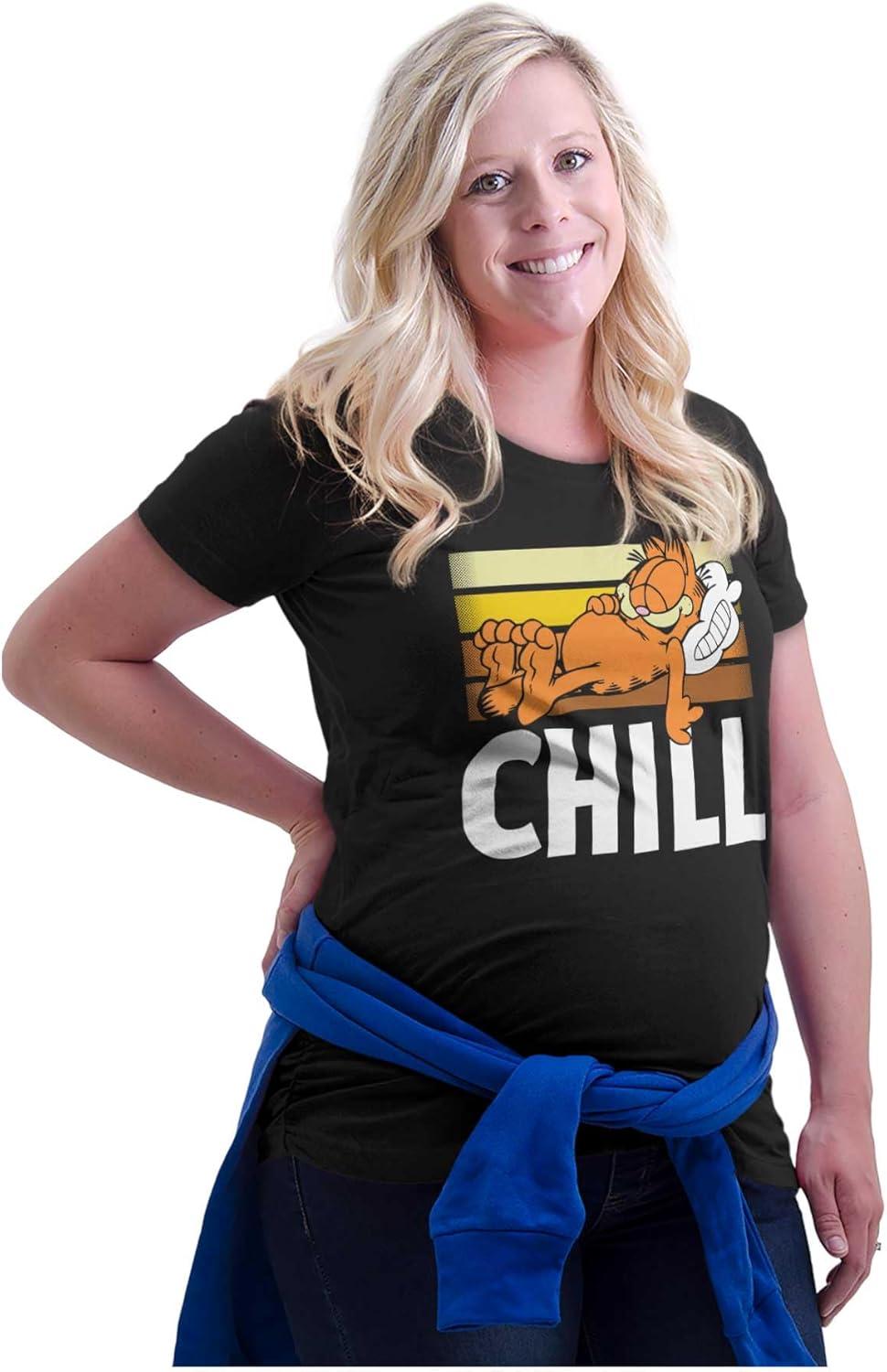 imageWomens Maternity Funny Retro Garfield Cartoon Chill T Shirt TeeBlack