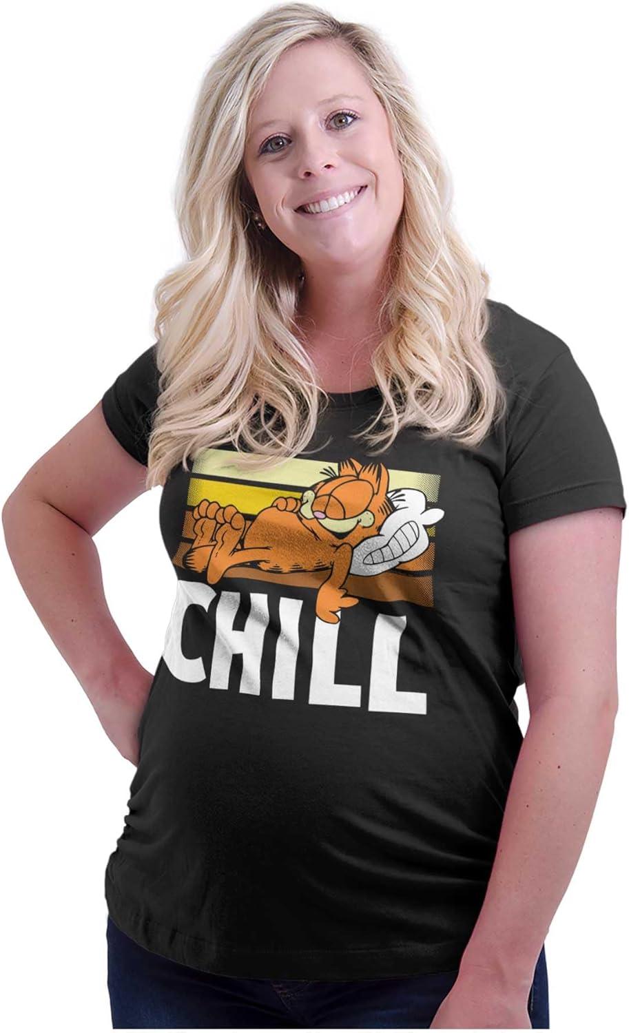 imageWomens Maternity Funny Retro Garfield Cartoon Chill T Shirt TeeBlack