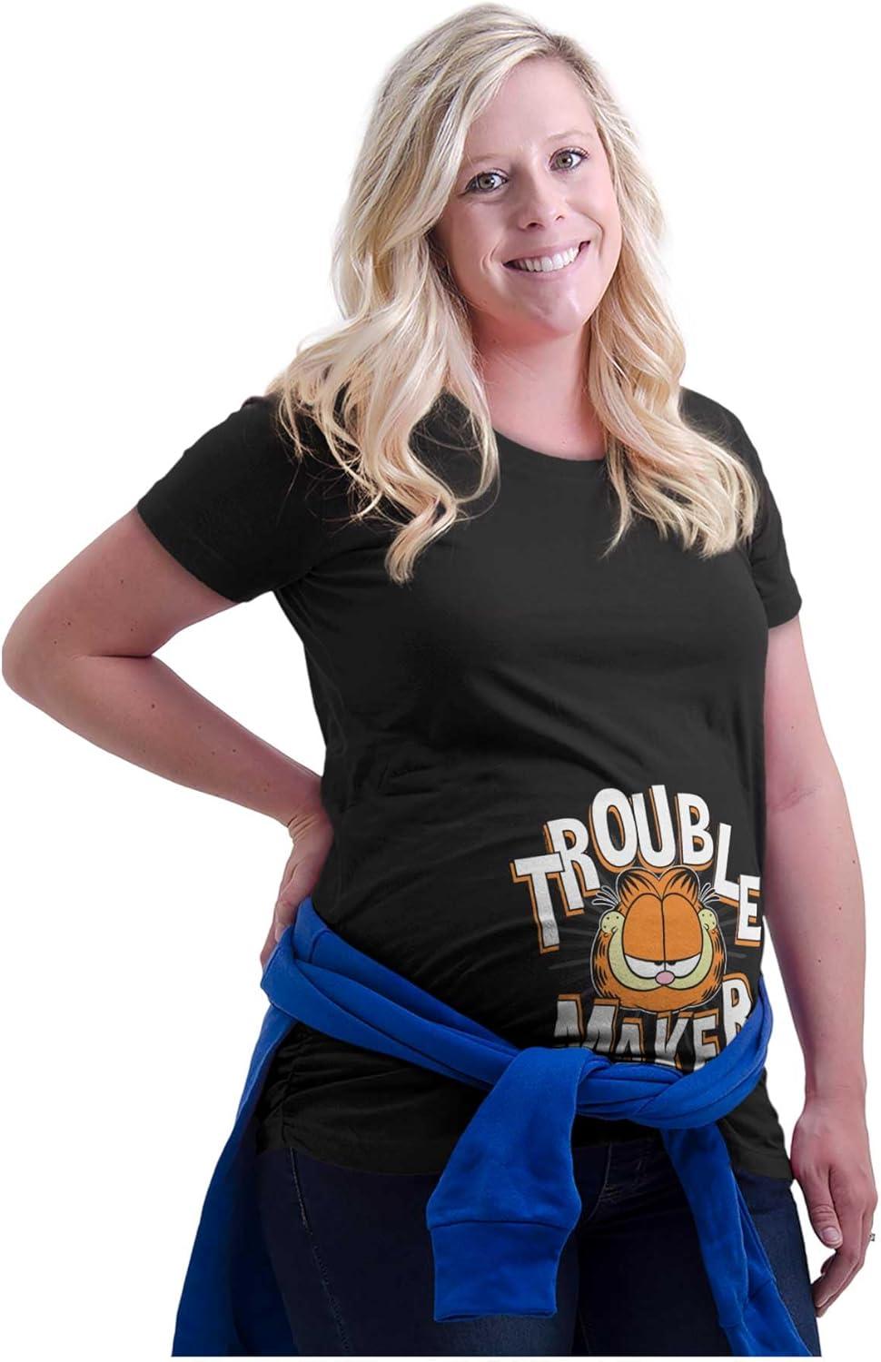 imageWomens Maternity Garfield Cartoon Funny Troublemaker T Shirt TeeBlack