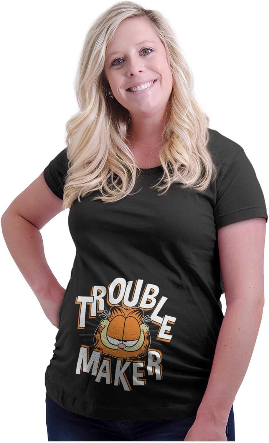 imageWomens Maternity Garfield Cartoon Funny Troublemaker T Shirt TeeBlack