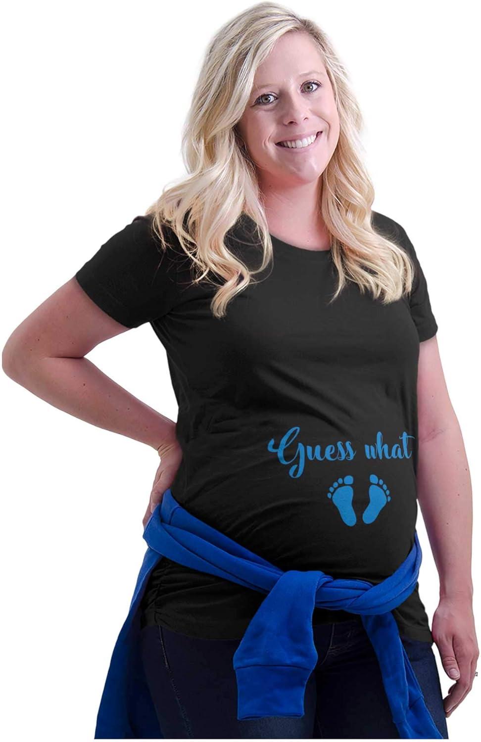 imageWomens Maternity Guess What Baby Feet Expecting Bump T Shirt TeeBlack Blue Ink