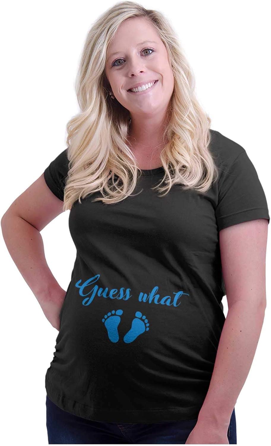 imageWomens Maternity Guess What Baby Feet Expecting Bump T Shirt TeeBlack Blue Ink