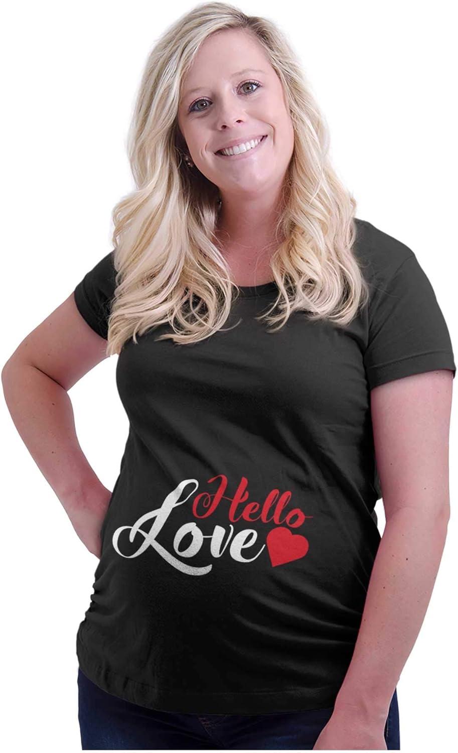 imageWomens Maternity Hello Love Expecting Little One T Shirt TeeBlack