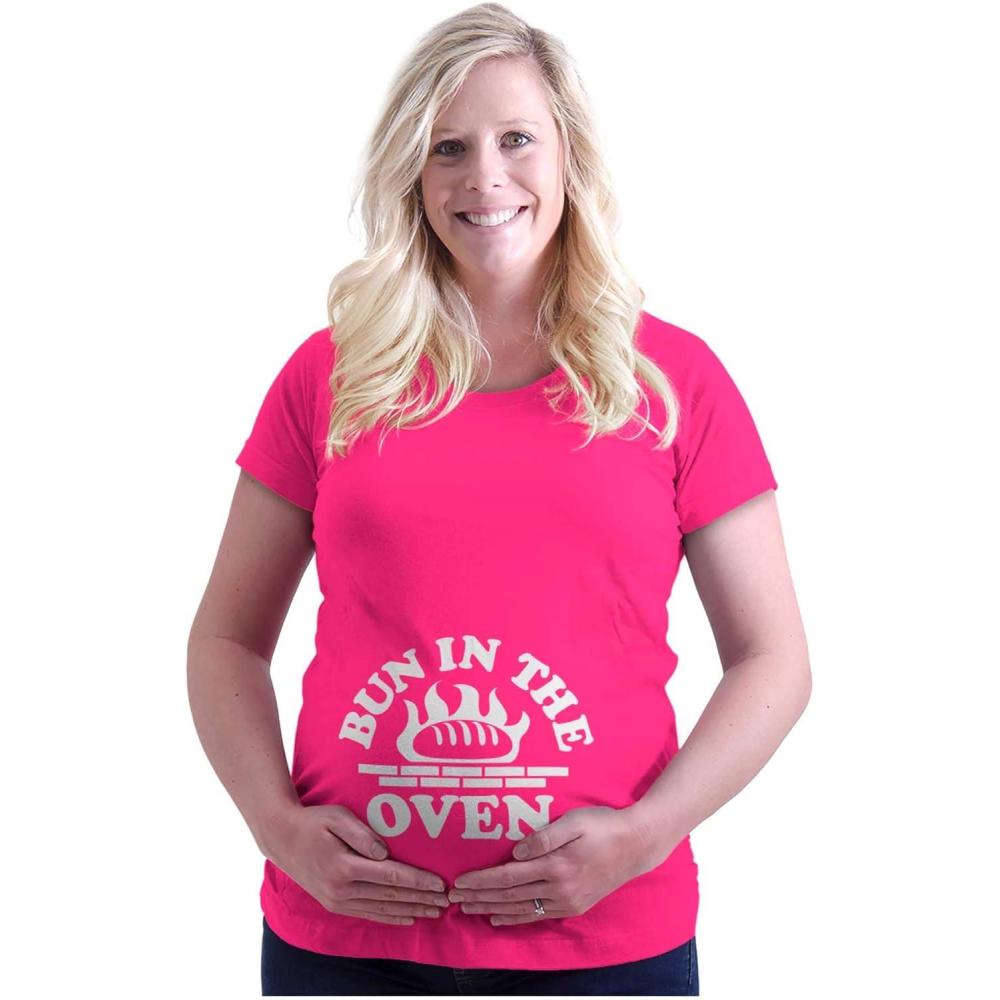 imageWomens Maternity Bun in The Oven Prenatal Expecting T Shirt TeeHot Pink