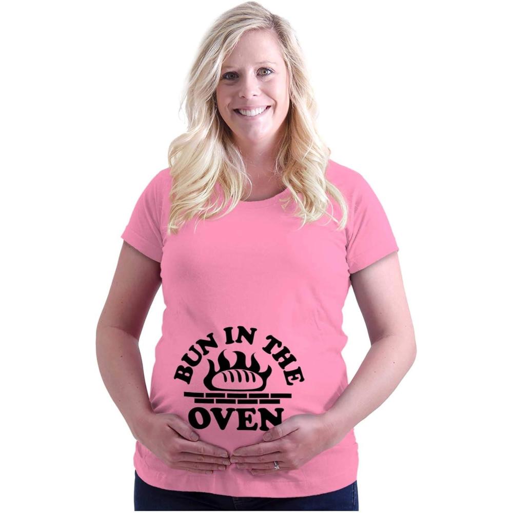 imageWomens Maternity Bun in The Oven Prenatal Expecting T Shirt TeePink