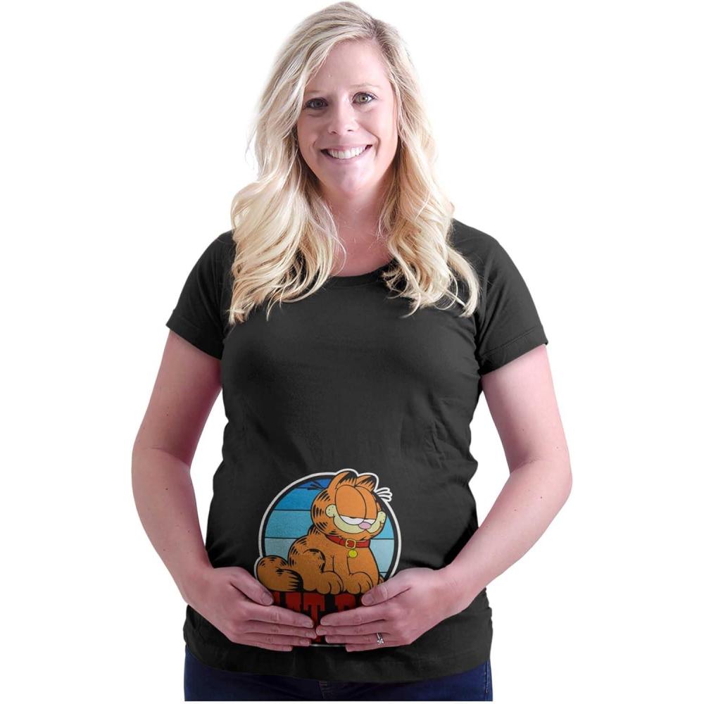 imageWomens Maternity Funny Garfield Cartoon Cat BOD T Shirt TeeBlack