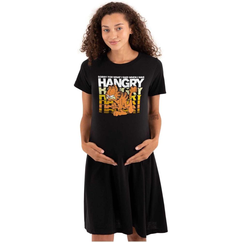 imageWomens Maternity Funny Garfield Hangry Attitude Pregnancy DressBlack