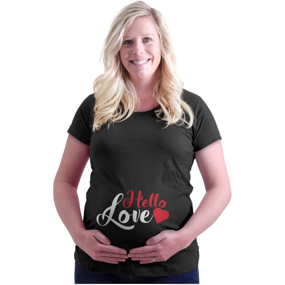 imageWomens Maternity Hello Love Expecting Little One T Shirt TeeBlack