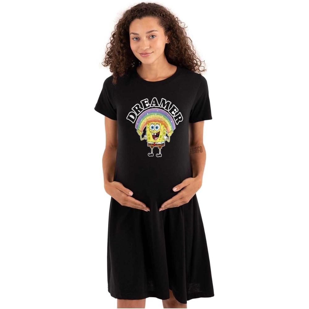 imageWomens Maternity Spongebob Cartoon Rainbow Dreamer Pregnancy DressBlack