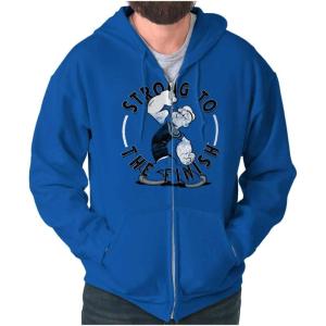 Brisco Brands Popeye Sailor Man Strong To Finish Zip Up Hoodie Mens Womens(Royal)