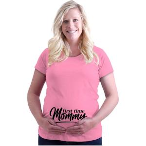 Brisco Brands Womens Maternity First Time Mommy Cute Pregnancy T Shirt Tee(Pink)