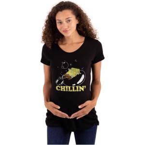 Brisco Brands Womens Maternity Spongebob Bubble Chillin Cartoon T Shirt Tee(Black)