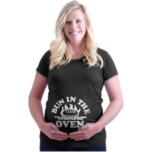 Womens Maternity Bun in The Oven Prenatal Expecting T Shirt Tee(Black)