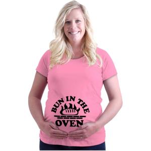Womens Maternity Bun in The Oven Prenatal Expecting T Shirt Tee(Pink)