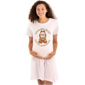 Womens Maternity Funny Garfield Lasagna Love Language Pregnancy Dress(White)