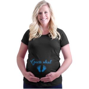 Womens Maternity Guess What Baby Feet Expecting Bump T Shirt Tee(Black – Blue Ink)