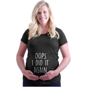 Womens Maternity Oops I Did it Again Expecting T Shirt Tee(Black)