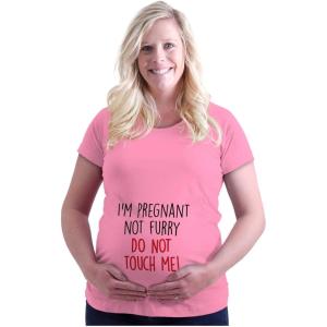 Womens Maternity Pregnant Not Furry Don’t Touch Me T Shirt Tee(Pink)