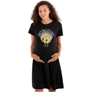 Womens Maternity Spongebob Cartoon Rainbow Dreamer Pregnancy Dress(Black)