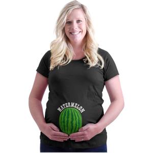 Womens Maternity Watermelon Smuggler Funny Pregnancy T Shirt Tee(Black)