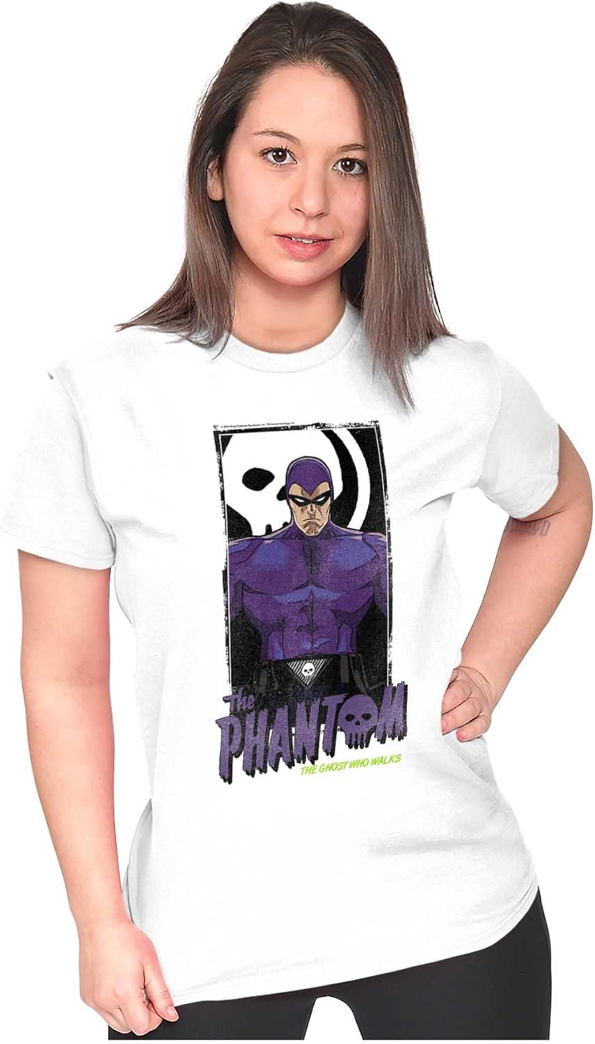 imageBrisco Brands The Phantom Ghost Who Walks Skull Womens Slim Fit Graphic TeeWhite