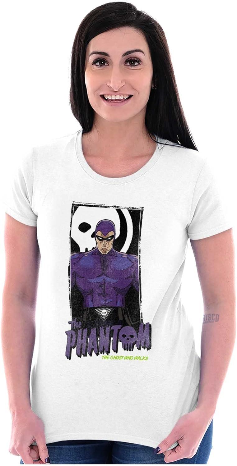imageBrisco Brands The Phantom Ghost Who Walks Skull Womens Slim Fit Graphic TeeWhite