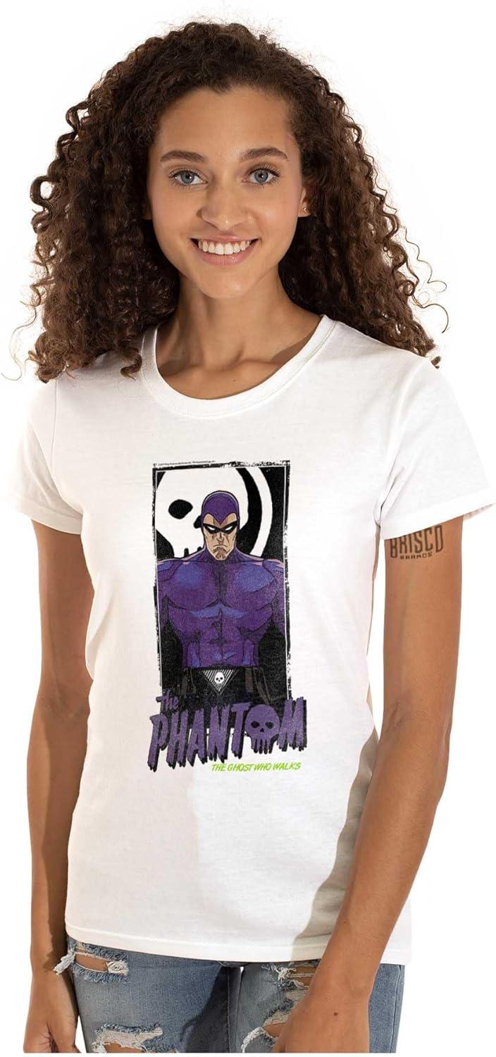 imageBrisco Brands The Phantom Ghost Who Walks Skull Womens Slim Fit Graphic TeeWhite